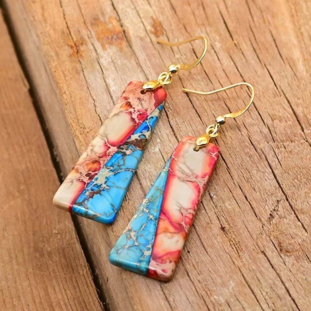 Cardinal Tetra Emperor Stone Trapezoidal Earrings - Drop Earrings - Pretland | Spiritual Crystals & Jewelry