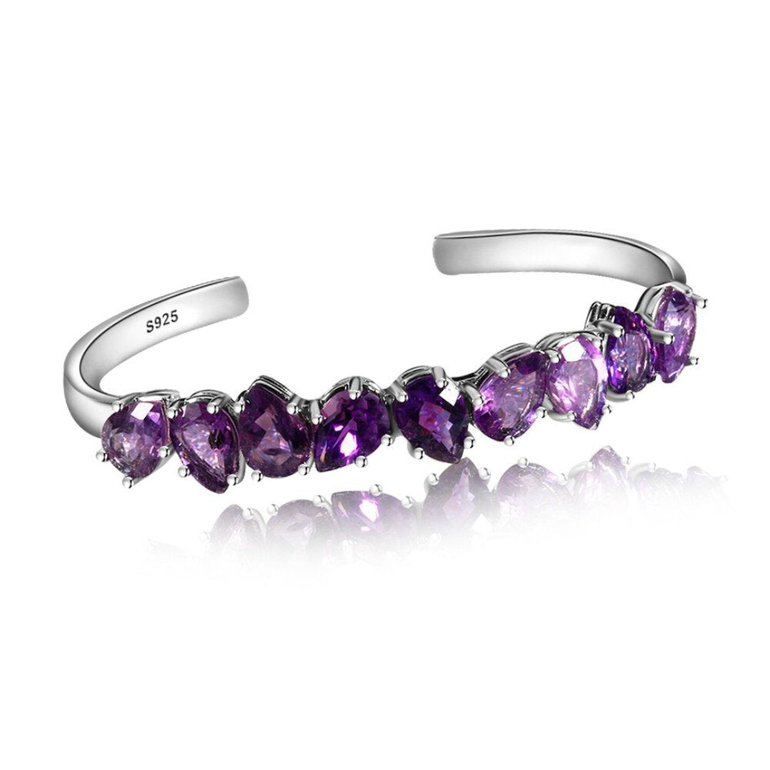 925 Sterling Silver Adjustable Amethyst Bracelet - Bracelets - Pretland | Spiritual Crystals & Jewelry