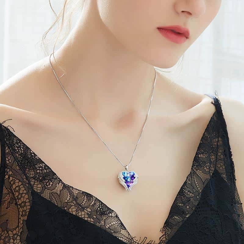 Crystal Heart Angel Wings Necklace - Necklaces - Pretland | Spiritual Crystals & Jewelry