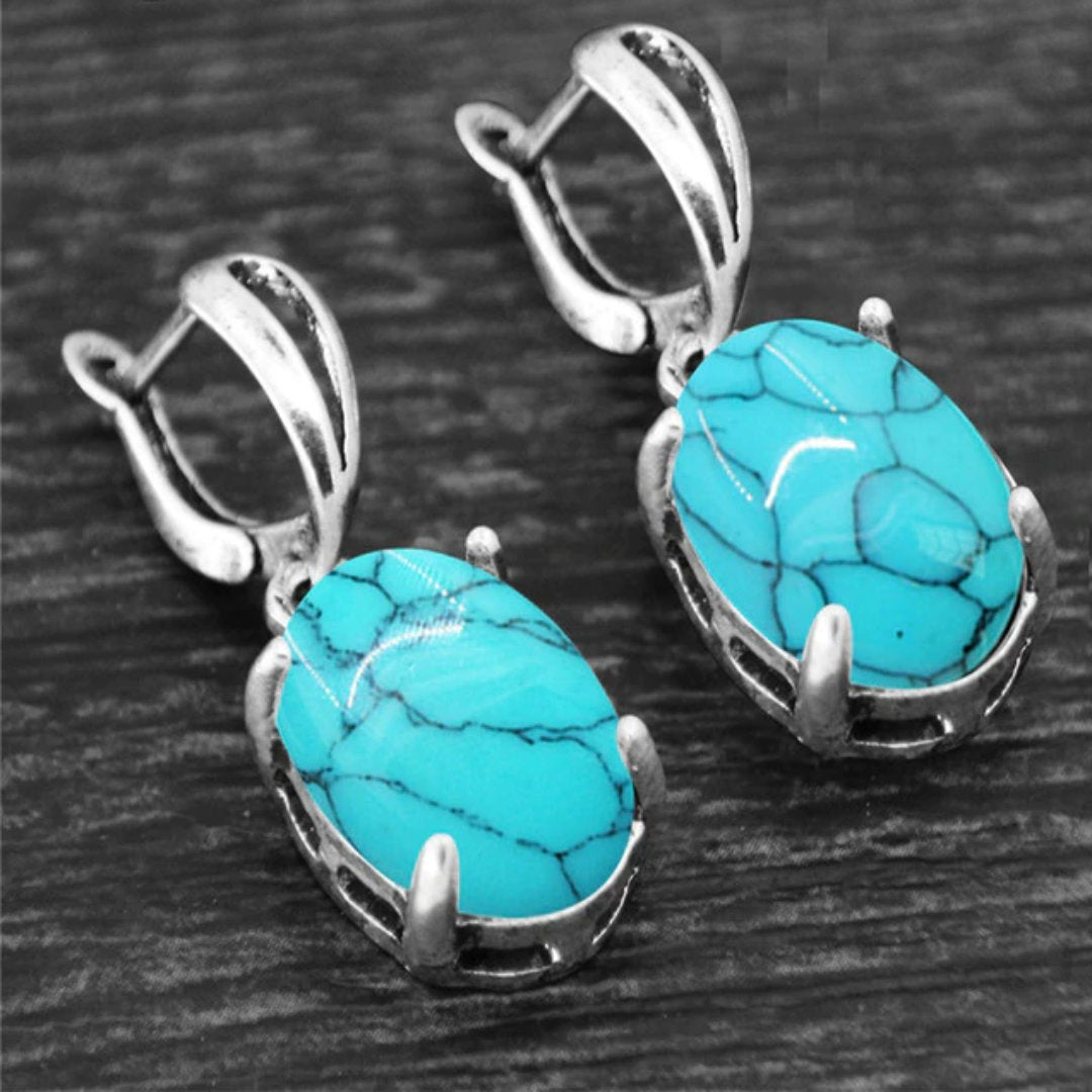 Spiritual Crystal Silver Plated Earrings - Synthetic Turquoise 4 - Earrings - Pretland | Spiritual Crystals & Jewelry