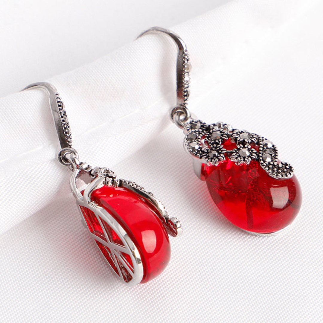 Vintage Emerald & Garnet 925 Silver Earrings - Earrings - Pretland | Spiritual Crystals & Jewelry