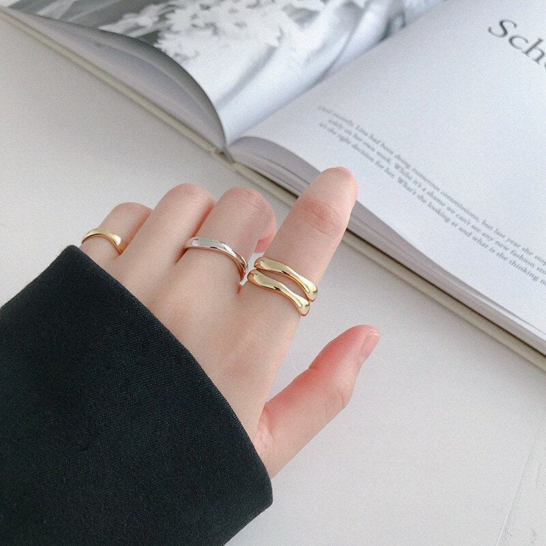 Wave 925 Sterling Silver Adjustable Ring - Gold - Rings - Pretland | Spiritual Crystals & Jewelry