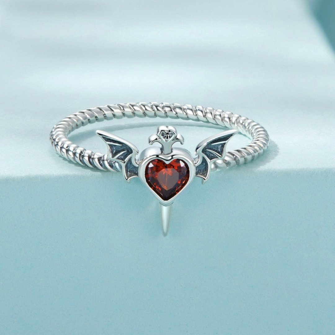 Halloween Red Heart Zirconia Silver Ring - Rings - Pretland | Spiritual Crystals & Jewelry