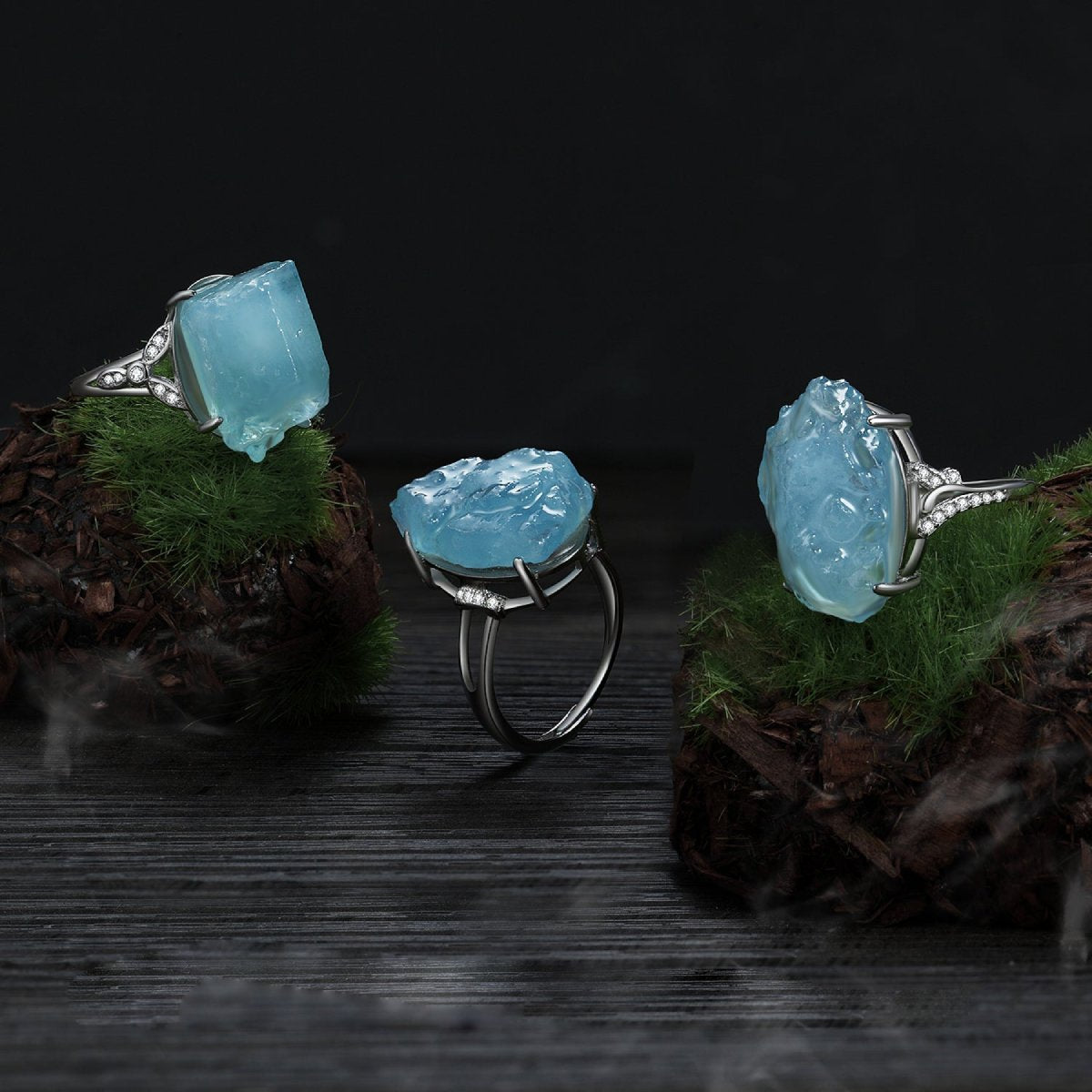 Natural Aquamarine Sterling Silver Adjustable Ring - Rings - Pretland | Spiritual Crystals & Jewelry
