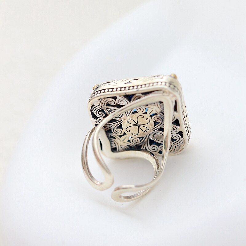 Vintage Design Aquamarine Silver Adjustable Ring