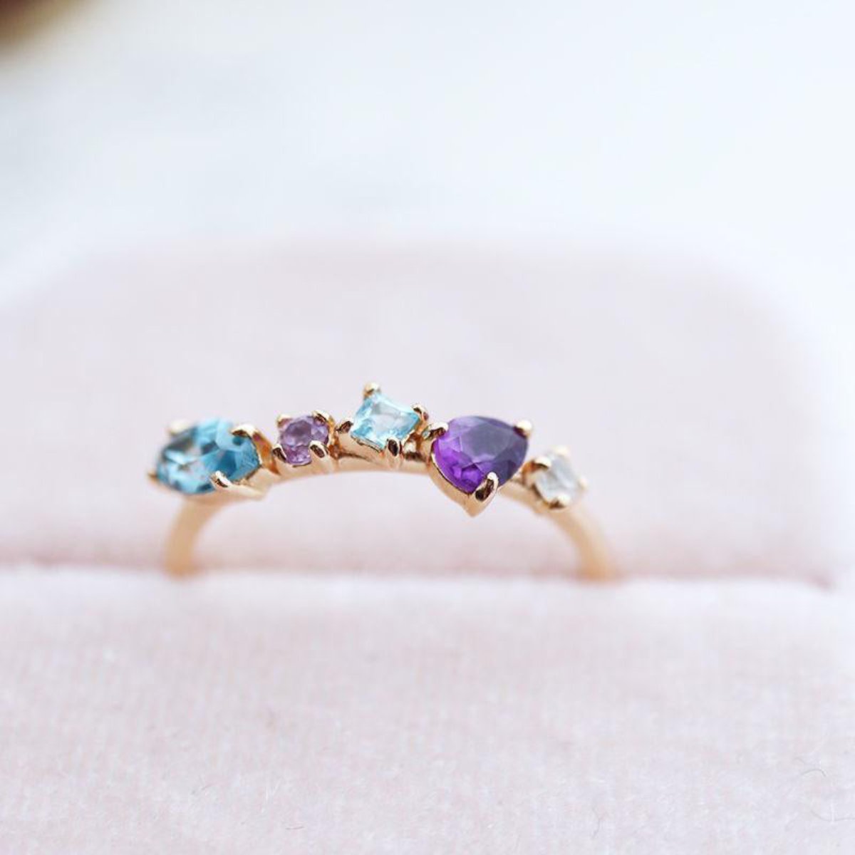 Elegant Amethyst & Sapphire Adjustable Ring - Rings - Pretland | Spiritual Crystals & Jewelry
