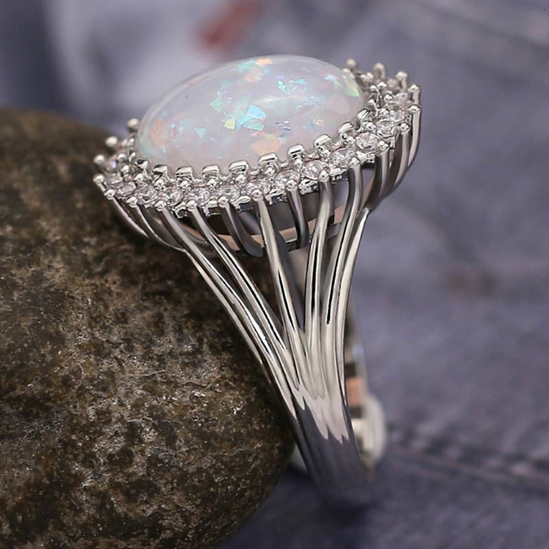 Charming White Fire Opal Silver Plated Ring - Rings - Pretland | Spiritual Crystals & Jewelry