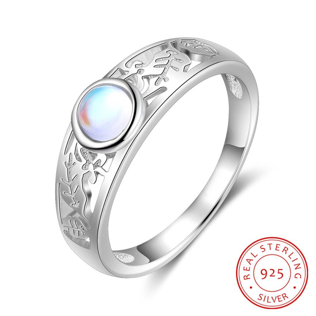 Hollow Design Moonstone 925 Sterling Silver Ring - Rings - Pretland | Spiritual Crystals & Jewelry