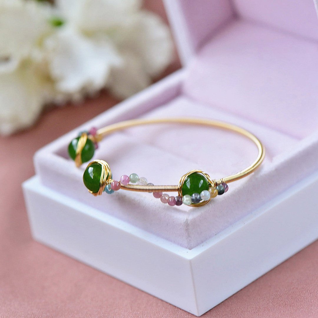 Elegant Tourmaline Chalcedony Bead Bracelet - Bracelets - Pretland | Spiritual Crystals & Jewelry