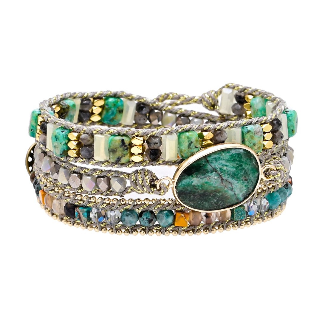 Boho Green Mica Wrap Bracelet - Bracelets - Pretland | Spiritual Crystals & Jewelry