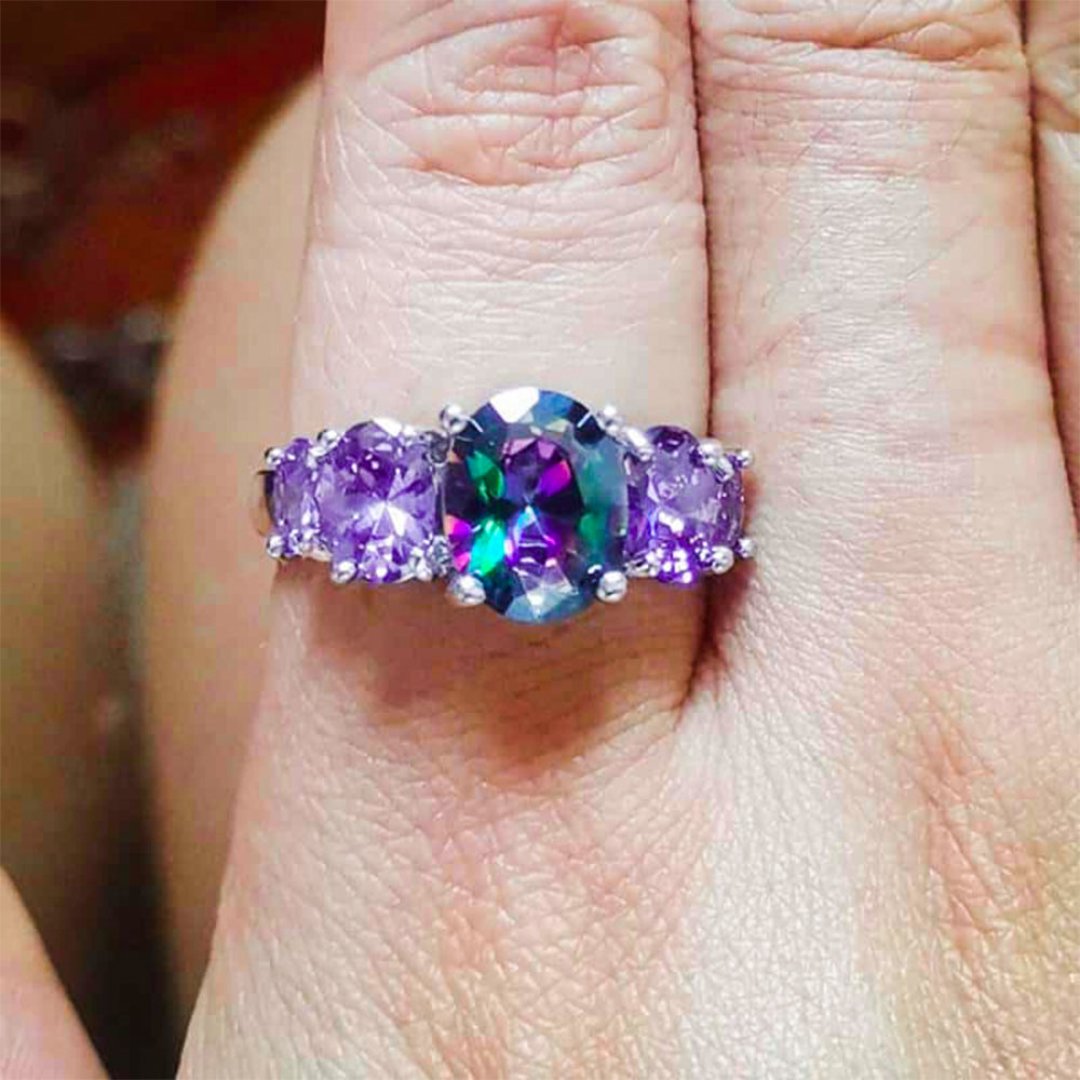 Amethyst & Topaz Silver Ring - Rings - Pretland | Spiritual Crystals & Jewelry