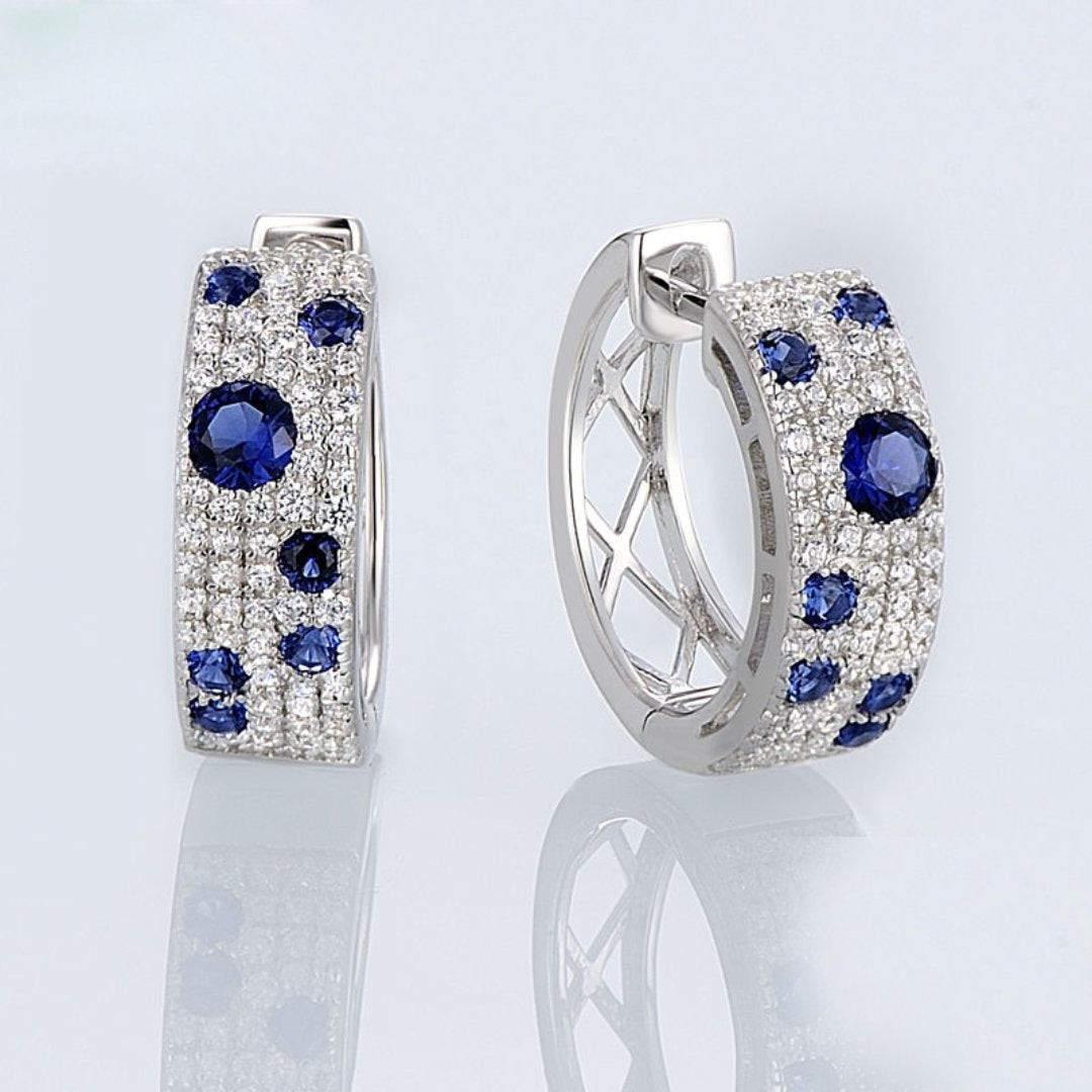 Sapphire & Zirconia 925 Sterling Silver Earrings - Earrings - Pretland | Spiritual Crystals & Jewelry