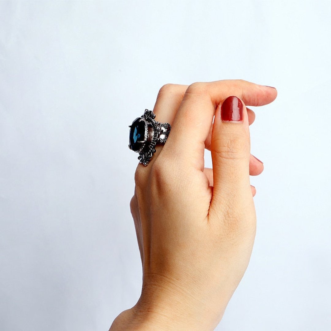 Blue Sapphire 925 Sterling Silver Ring - Rings - Pretland | Spiritual Crystals & Jewelry