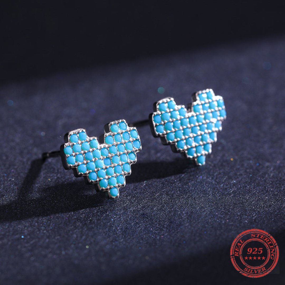 Turquoise Heart 925 Sterling Silver Stud Earrings - Earrings - Pretland | Spiritual Crystals & Jewelry