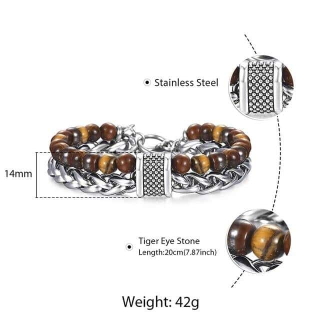 Clash Double Layer Bracelet - Tiger's Eye Stone / 8inch - Bracelets - Pretland | Spiritual Crystals & Jewelry