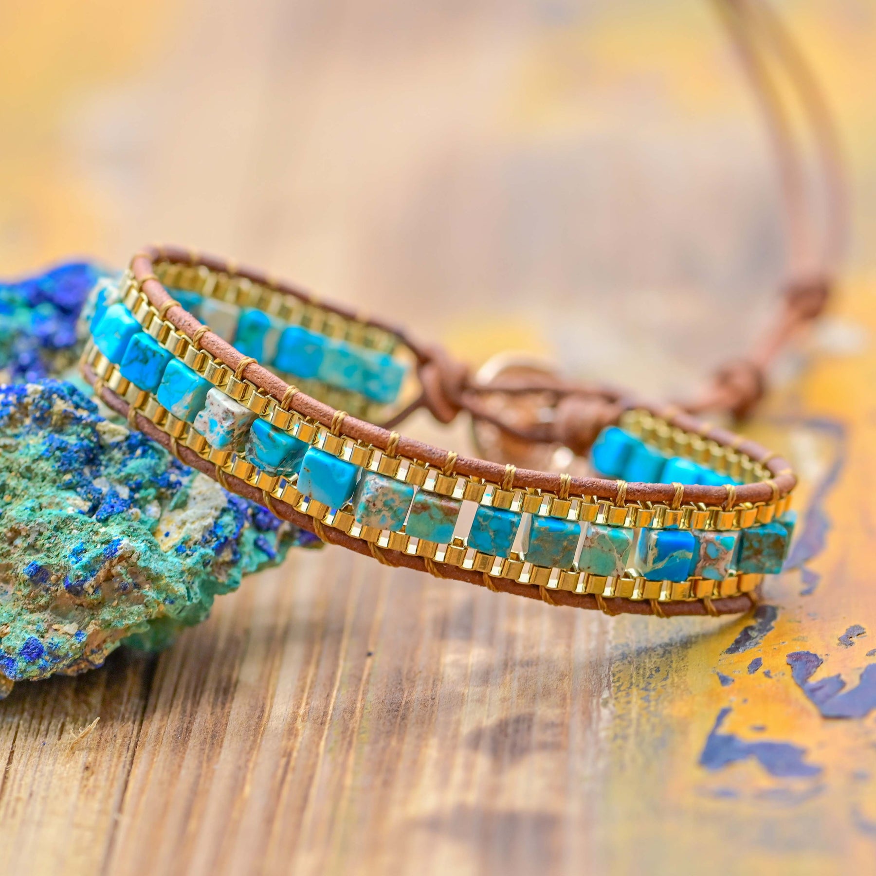 Turquoise Golden Warrior Bracelet - Wrap Bracelets - Pretland | Spiritual Crystals & Jewelry