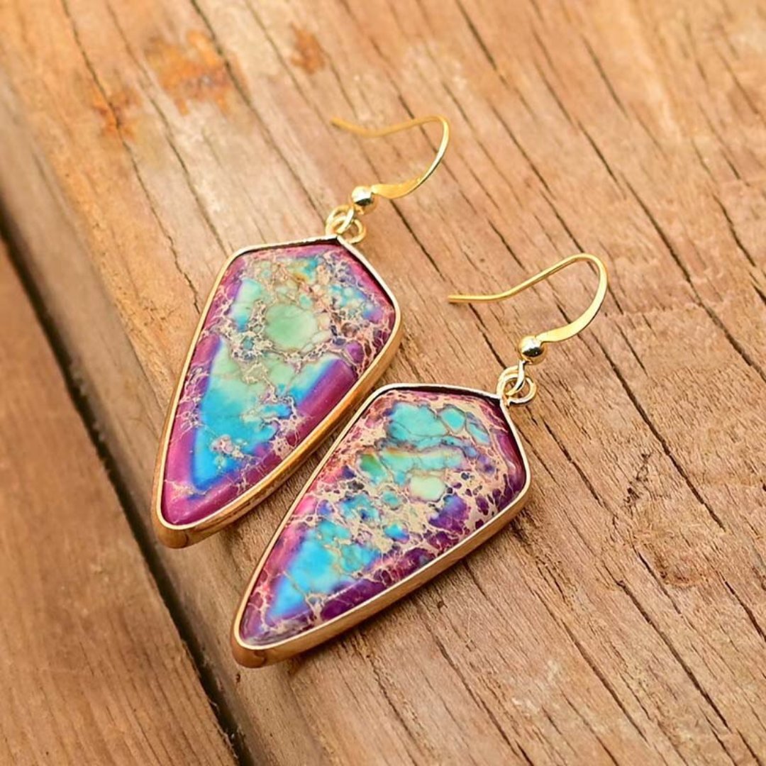 Arrow Head Bohemian Jasper Earrings - Drop Earrings - Pretland | Spiritual Crystals & Jewelry
