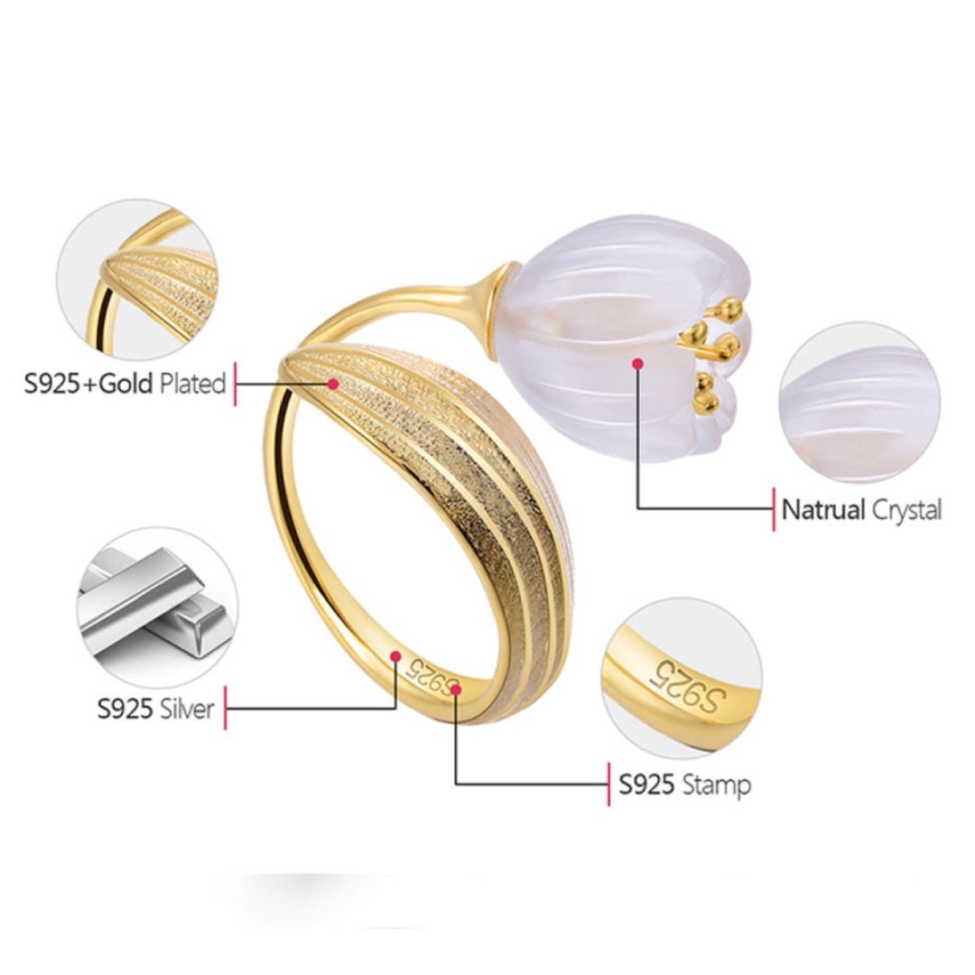 Valley Flower Natural Crystal Adjustable Ring - Rings - Pretland | Spiritual Crystals & Jewelry