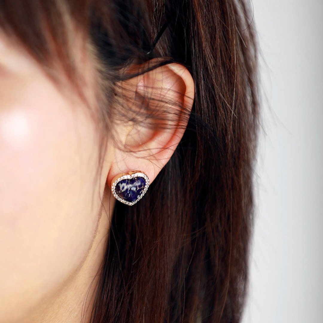 Spiritual Natural Stones Heart Stud Earrings - Earrings - Pretland | Spiritual Crystals & Jewelry