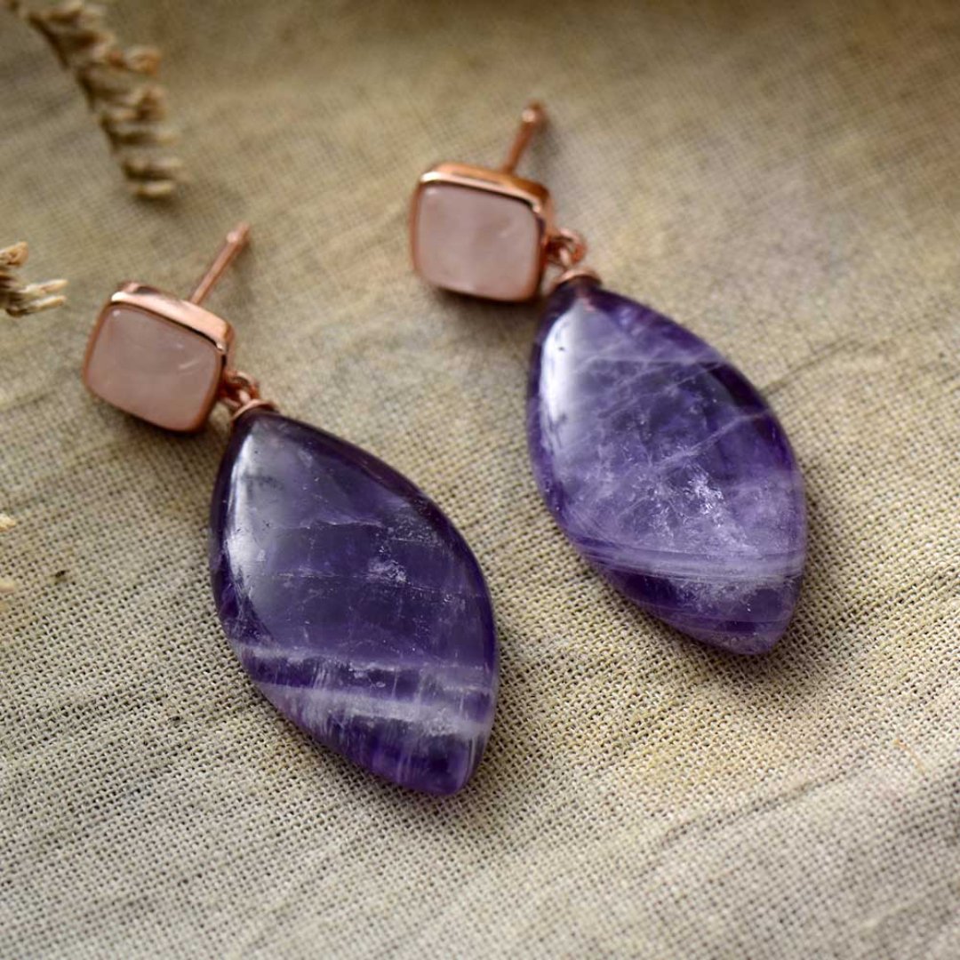 Spiritual Amethyst & Agate Rose Gold Earrings - Amethyst - Earrings - Pretland | Spiritual Crystals & Jewelry