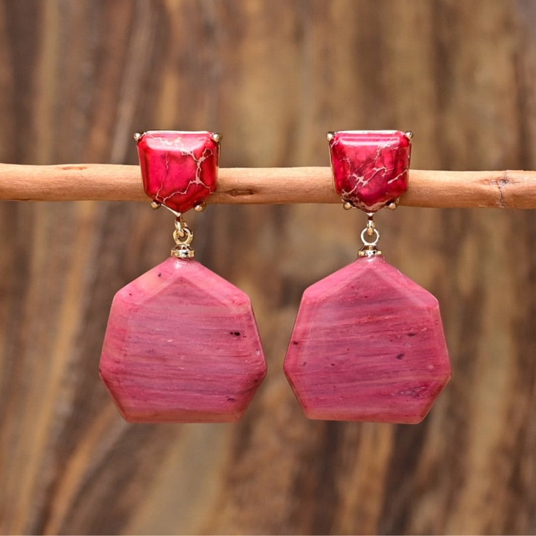 Stylish Rhodochrosite Dangle Earrings - Earrings - Pretland | Spiritual Crystals & Jewelry