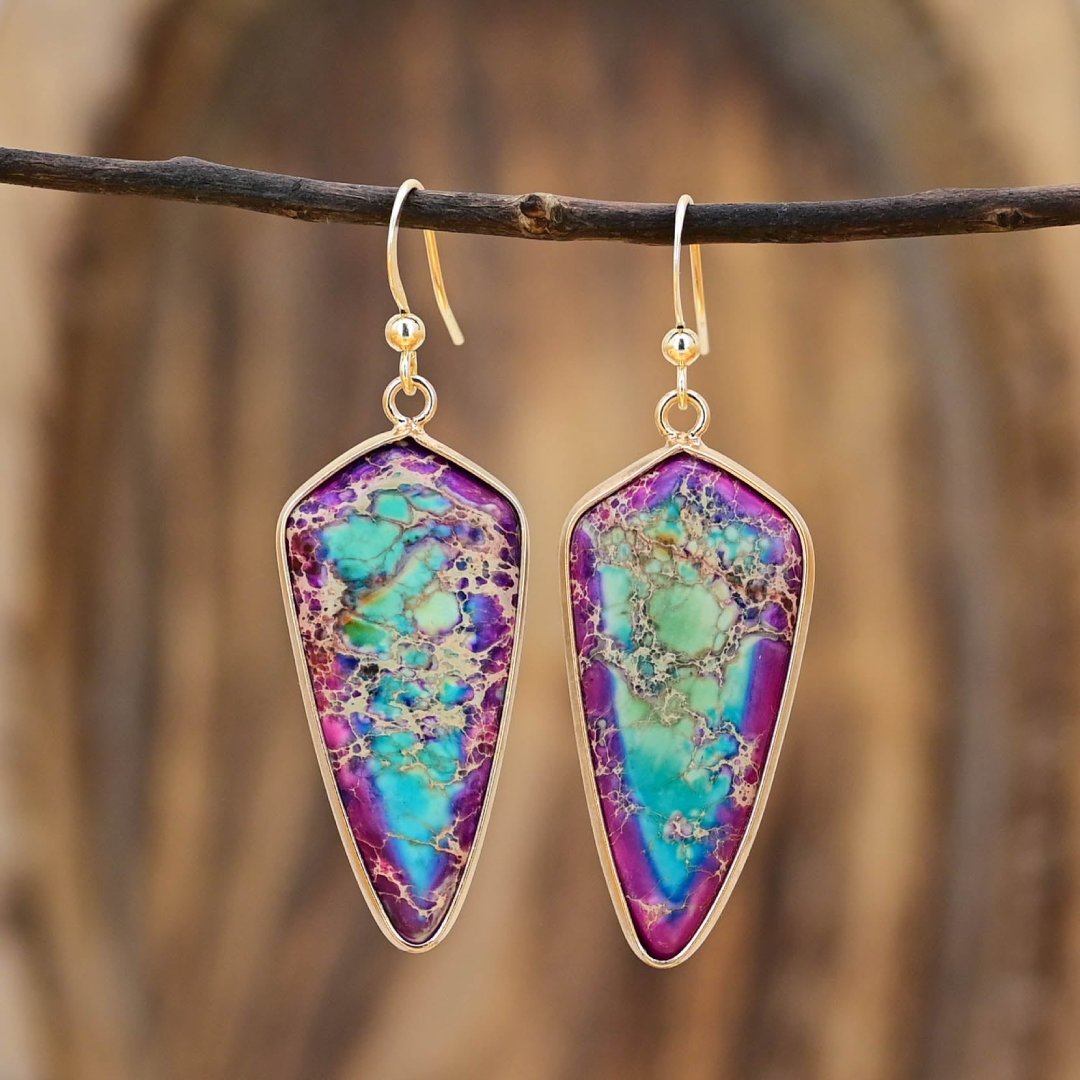 Arrow Head Bohemian Jasper Earrings - Drop Earrings - Pretland | Spiritual Crystals & Jewelry