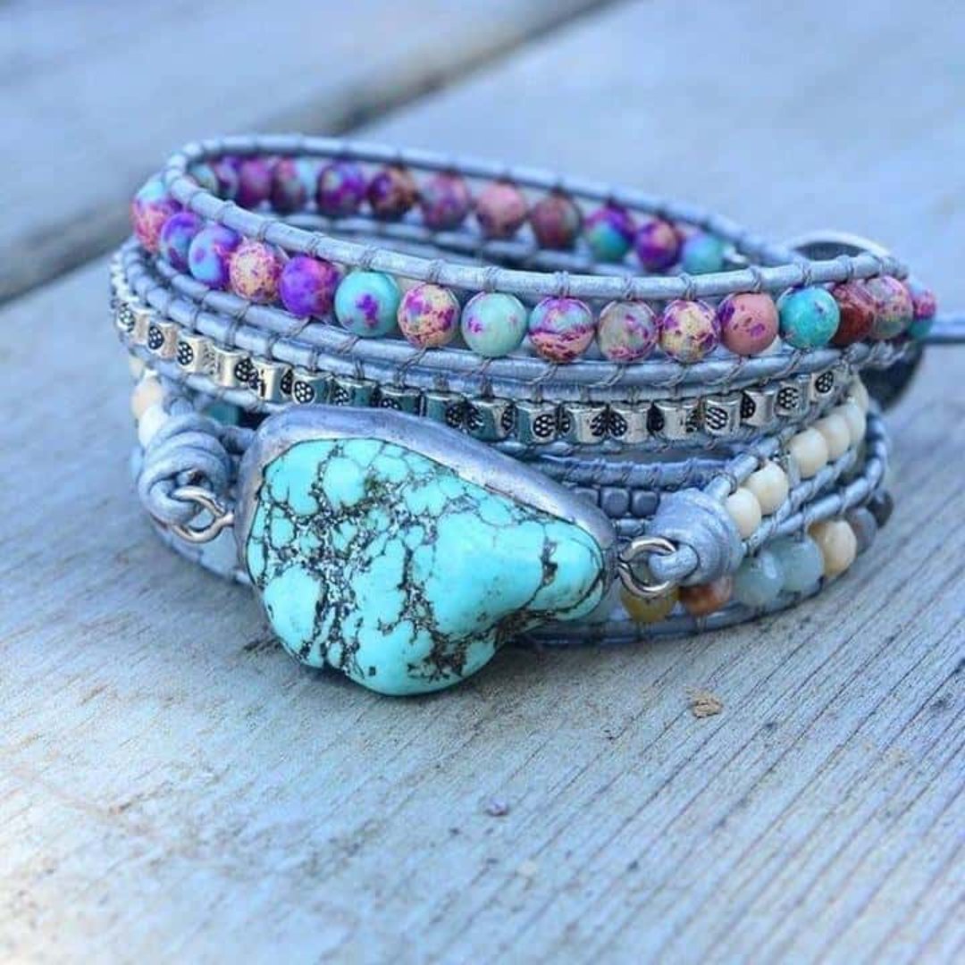 Amazonite Turquoise Protection Bracelet - Wrap Bracelets - Pretland | Spiritual Crystals & Jewelry