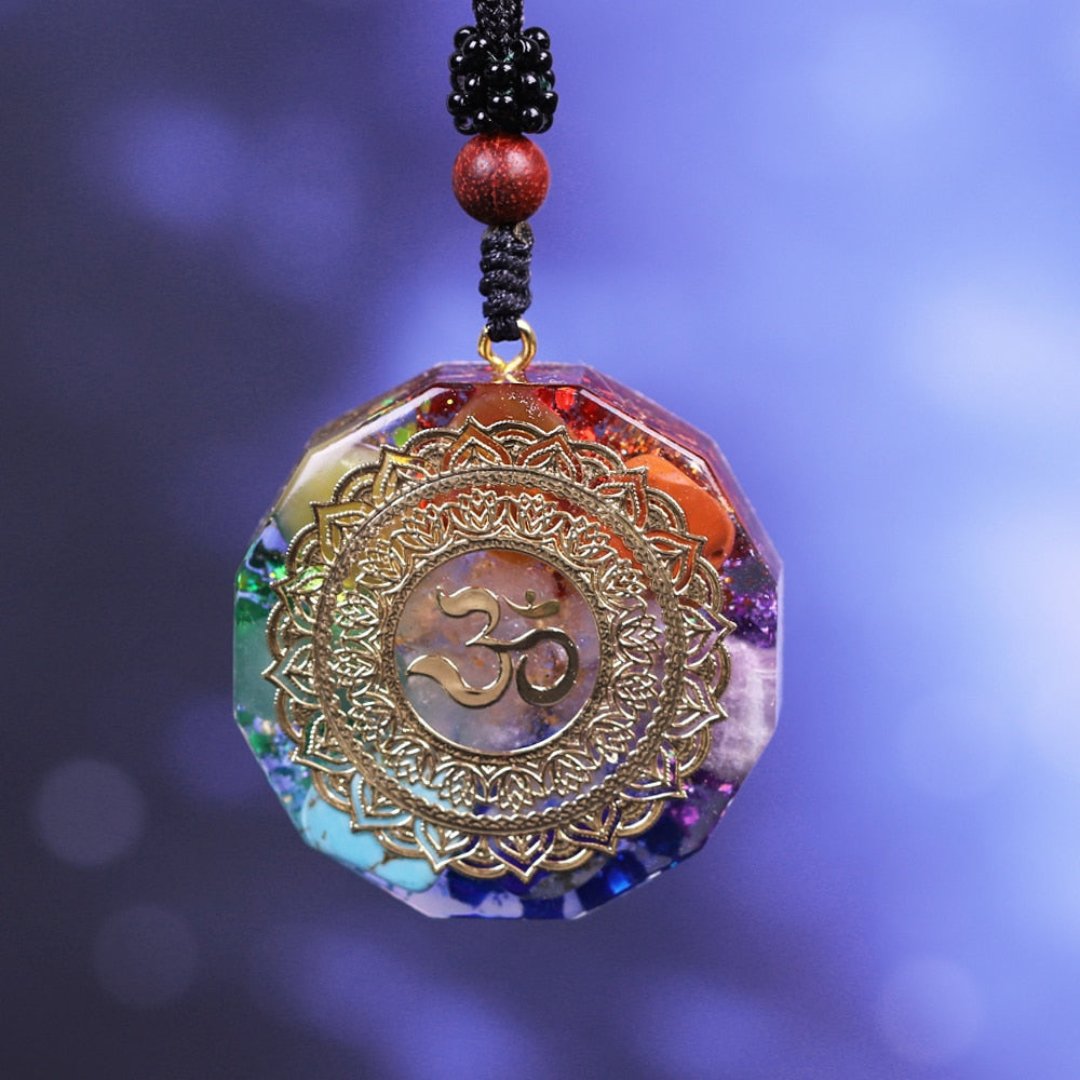 7 Chakra Orgonite Om Symbol Necklace - Necklaces - Pretland | Spiritual Crystals & Jewelry