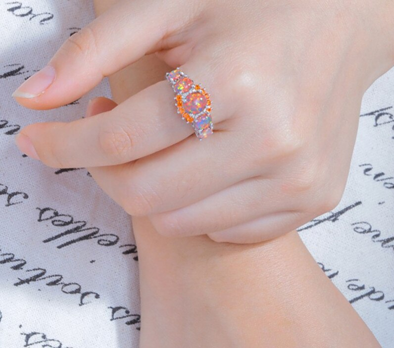Orange Fire Opal Sterling Silver Ring - Rings - Pretland | Spiritual Crystals & Jewelry