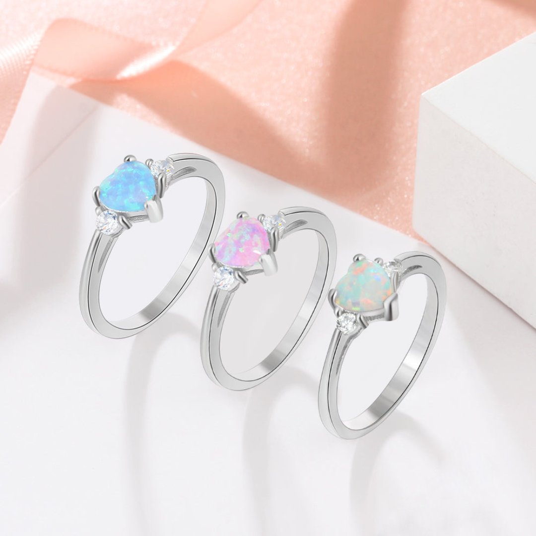 Lovely Heart Fire Opal & Zirconia Ring - Rings - Pretland | Spiritual Crystals & Jewelry