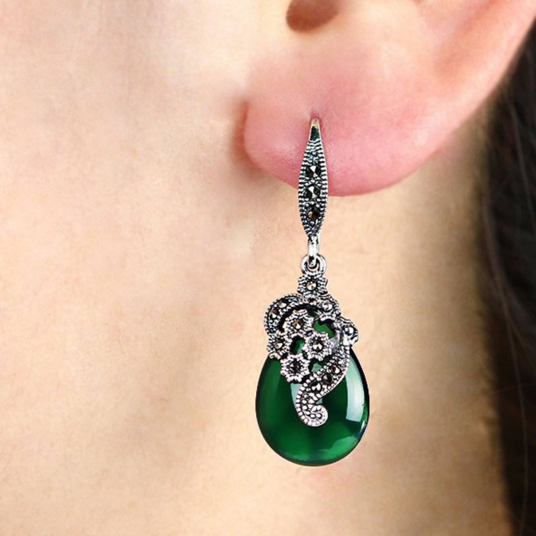 Vintage Emerald & Garnet 925 Silver Earrings - Earrings - Pretland | Spiritual Crystals & Jewelry
