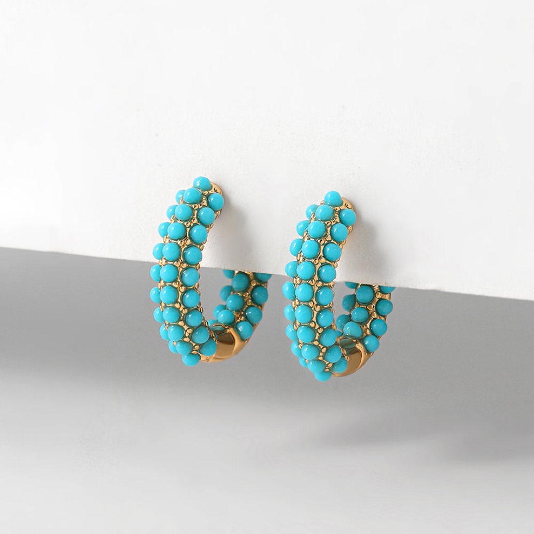 Elegant Turquoise Round Beads Hoop Earrings - Earrings - Pretland | Spiritual Crystals & Jewelry