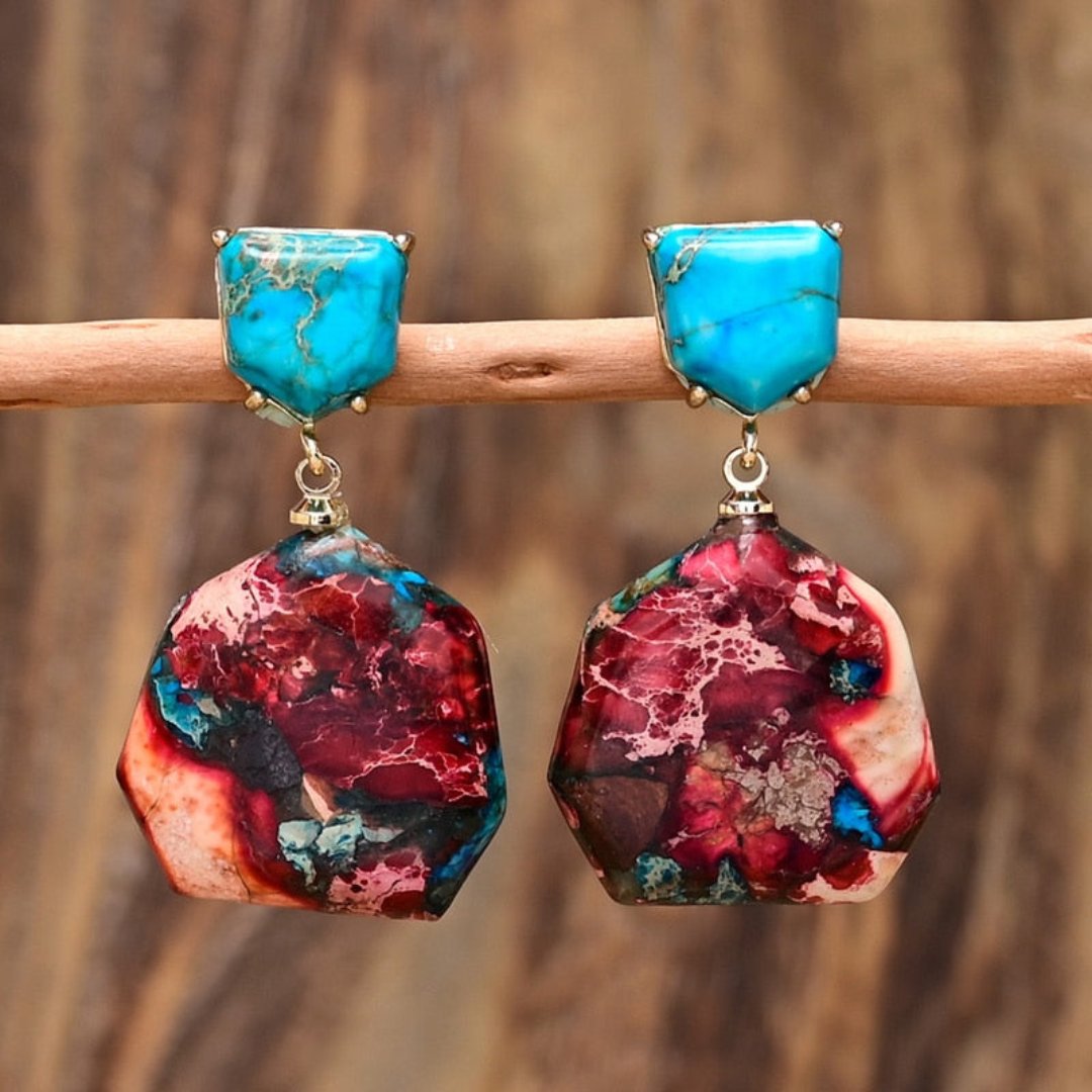 Ethnic Colorful Natural Jasper Earrings - Earrings - Pretland | Spiritual Crystals & Jewelry