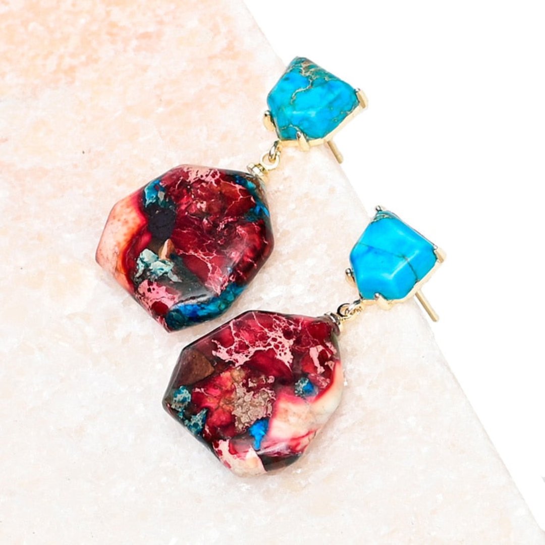 Ethnic Colorful Natural Jasper Earrings - Earrings - Pretland | Spiritual Crystals & Jewelry