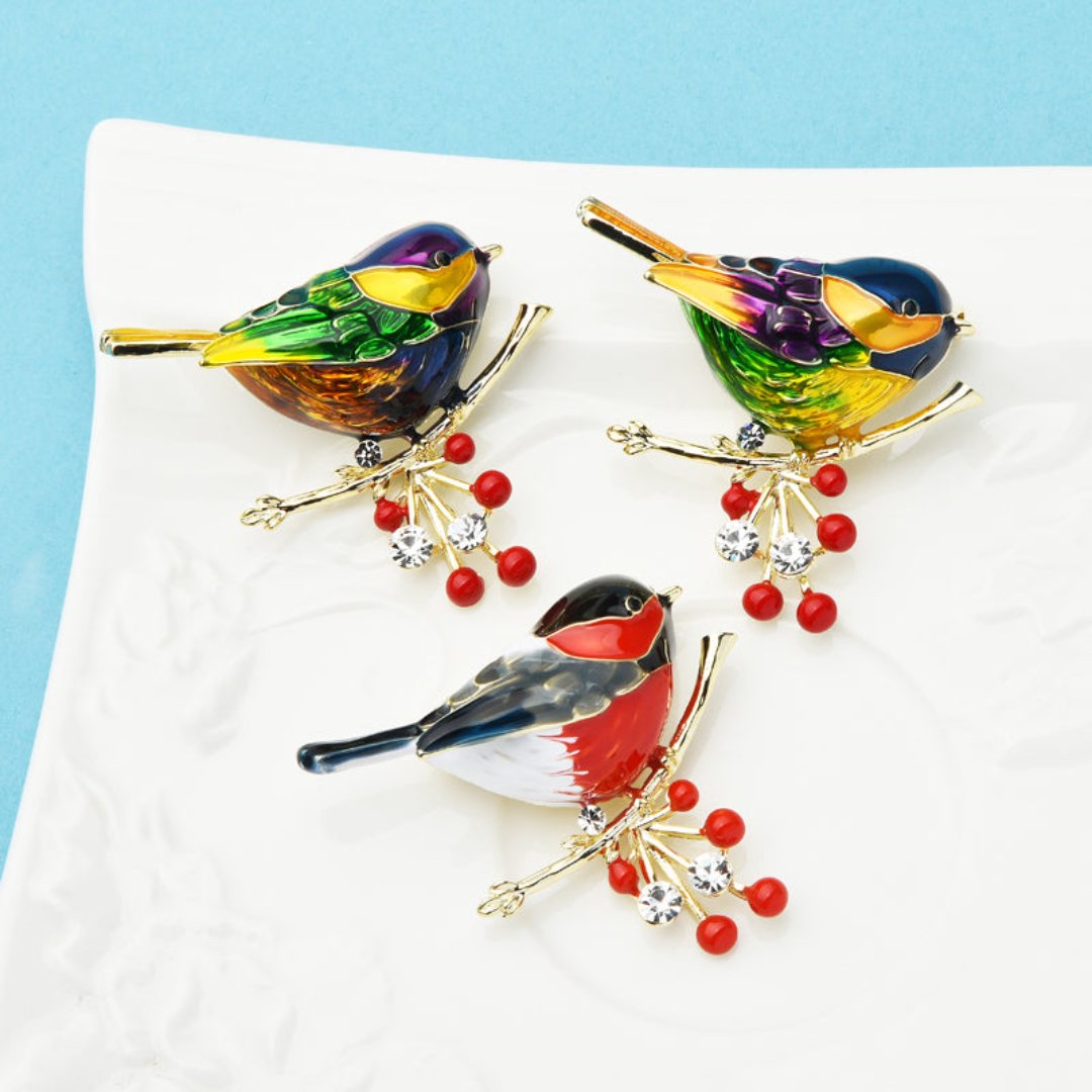 Elegant Enamel & Zirconia Bird Brooch - Brooches - Pretland | Spiritual Crystals & Jewelry