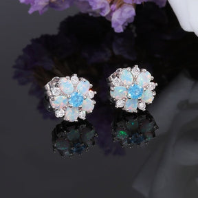 Luxury Flower Fire Opal 925 Sterling Silver Earrings - Earrings - Pretland | Spiritual Crystals & Jewelry