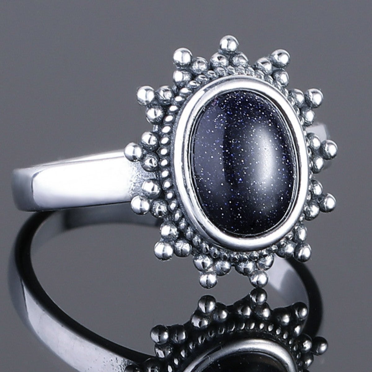 Elegant Natural Blue Sandstone Silver Ring - Rings - Pretland | Spiritual Crystals & Jewelry