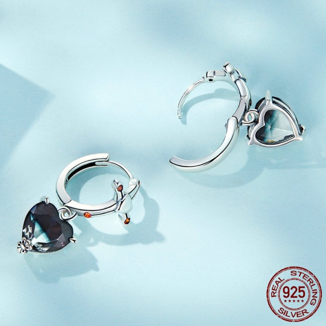 Black Heart Zirconia Silver Hoop Earrings - Earrings - Pretland | Spiritual Crystals & Jewelry