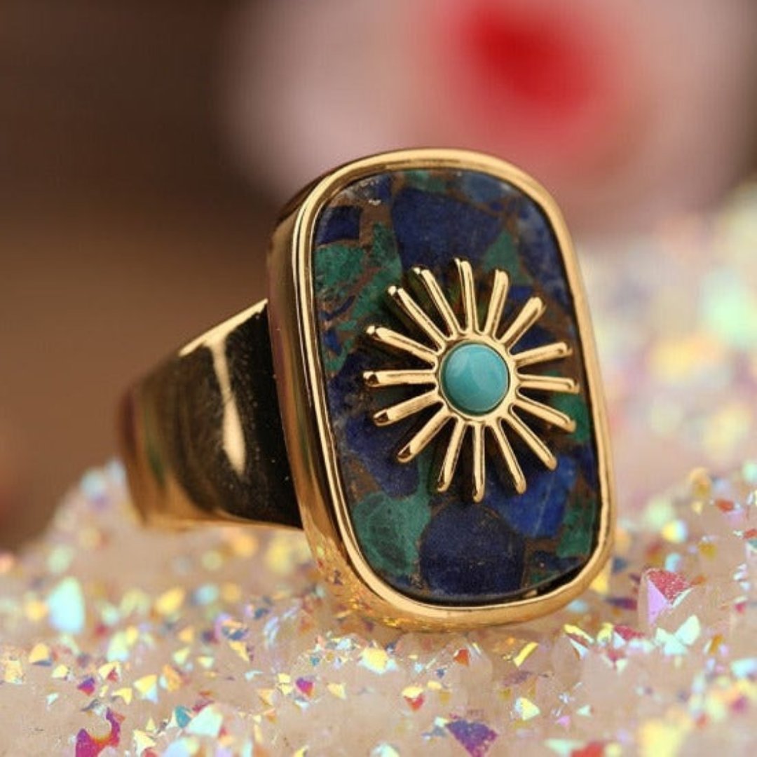 Resplendent Birthstones Sun Flower Adjustable Ring - Rings - Pretland | Spiritual Crystals & Jewelry