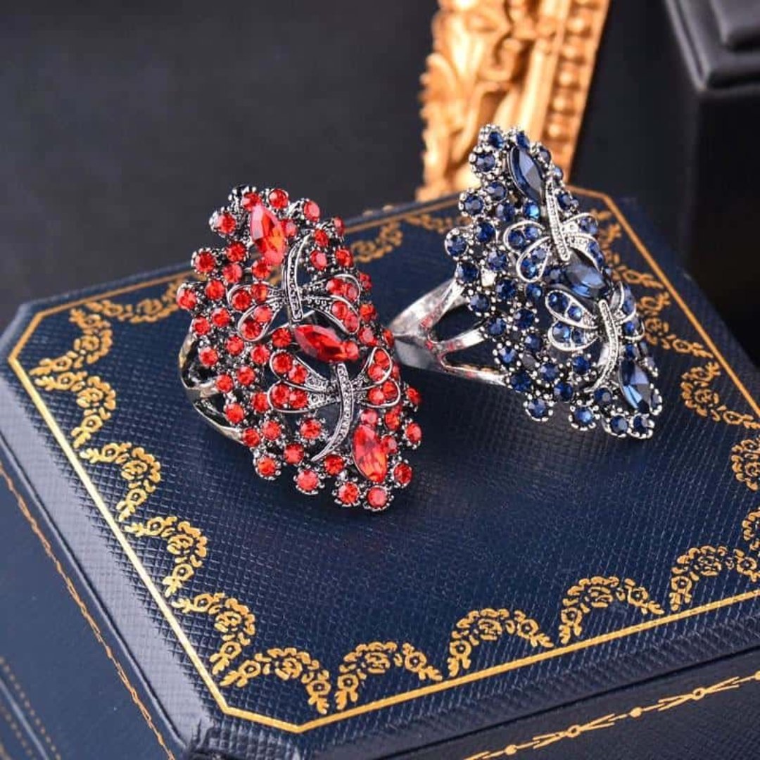 Blue Rhinestone Leaves Ring - Rings - Pretland | Spiritual Crystals & Jewelry