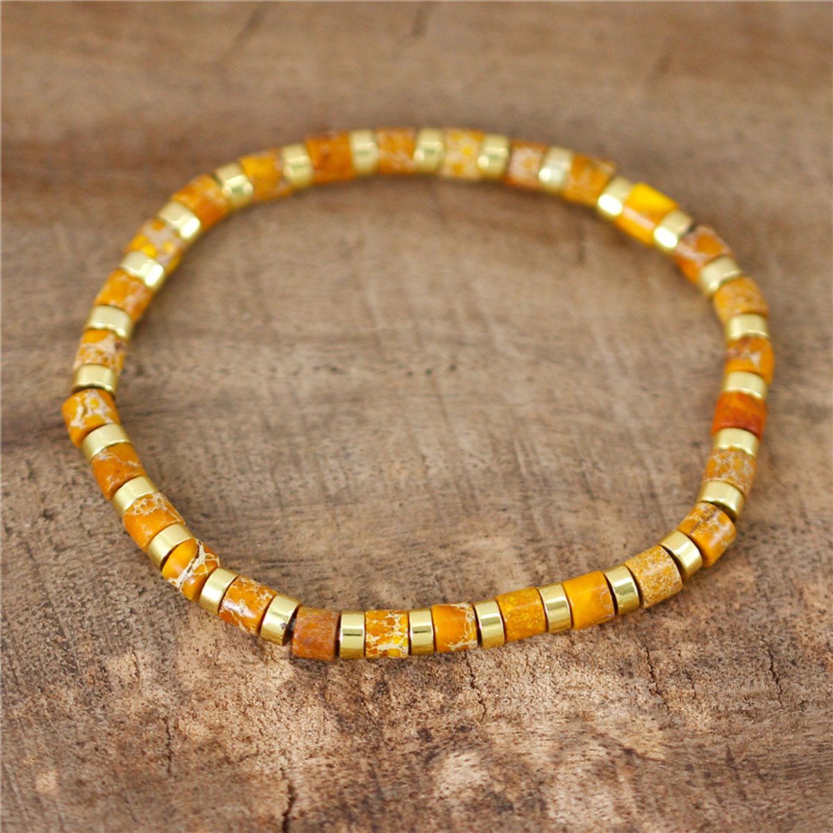 Ethnic Natural Stone Jaspers Beads Bracelet - Yellow - Bracelets - Pretland | Spiritual Crystals & Jewelry