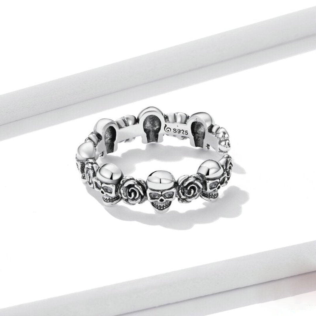 Rose Skull 925 Sterling Silver Adjustable Ring - Rings - Pretland | Spiritual Crystals & Jewelry