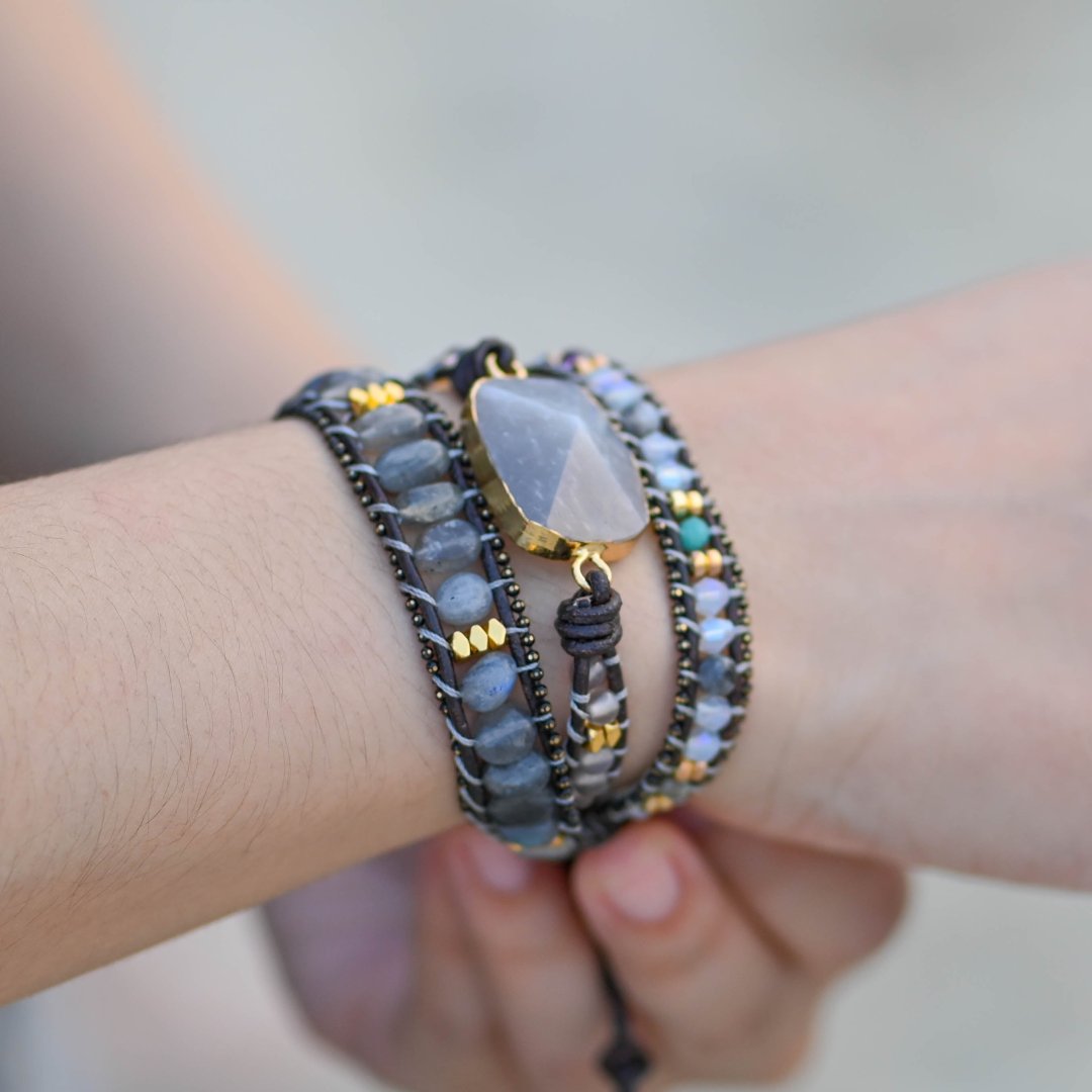 Black Labradorite Stone Bracelet - Wrap Bracelets - Pretland | Spiritual Crystals & Jewelry