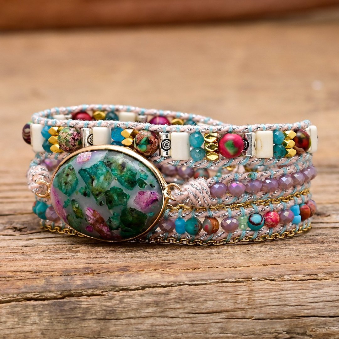 Oval Mixed Color Calcite Wrap Bracelet - Wrap Bracelets - Pretland | Spiritual Crystals & Jewelry