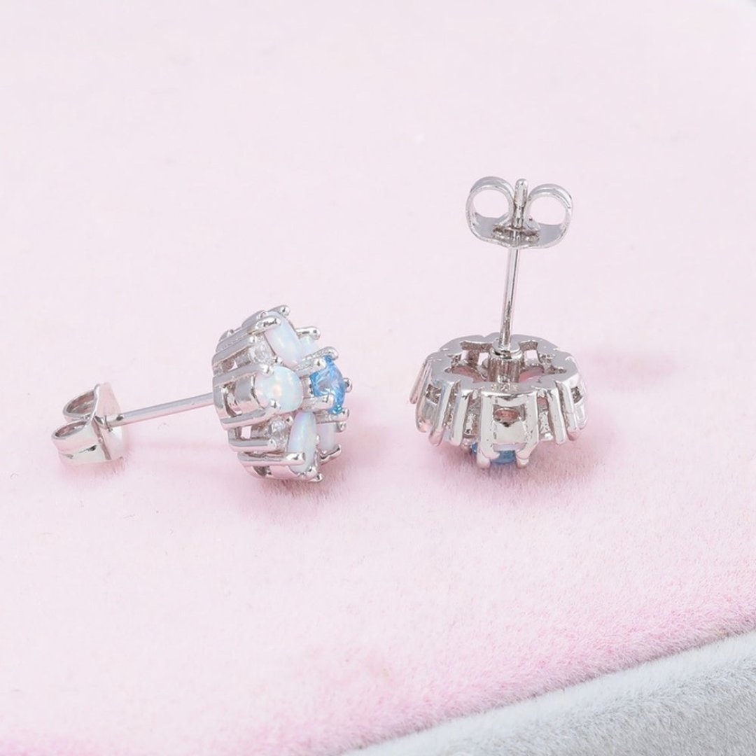 Luxury Flower Fire Opal 925 Sterling Silver Earrings - Earrings - Pretland | Spiritual Crystals & Jewelry
