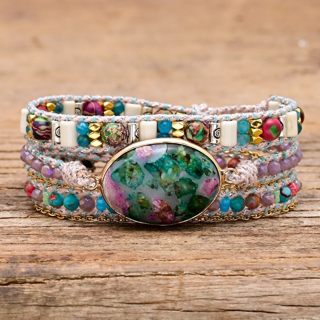 Oval Mixed Color Calcite Wrap Bracelet - Wrap Bracelets - Pretland | Spiritual Crystals & Jewelry