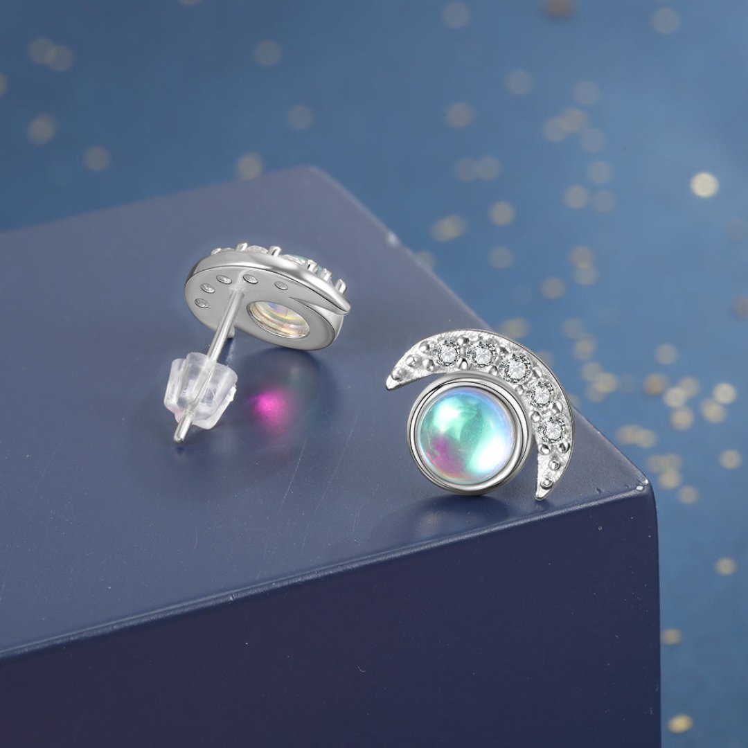 Glowing Crescent Moonstone Silver Earrings - Earrings - Pretland | Spiritual Crystals & Jewelry