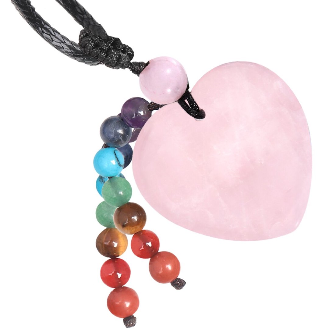 7 Chakra Heart Shape Rose Quartz Necklace - Necklaces - Pretland | Spiritual Crystals & Jewelry