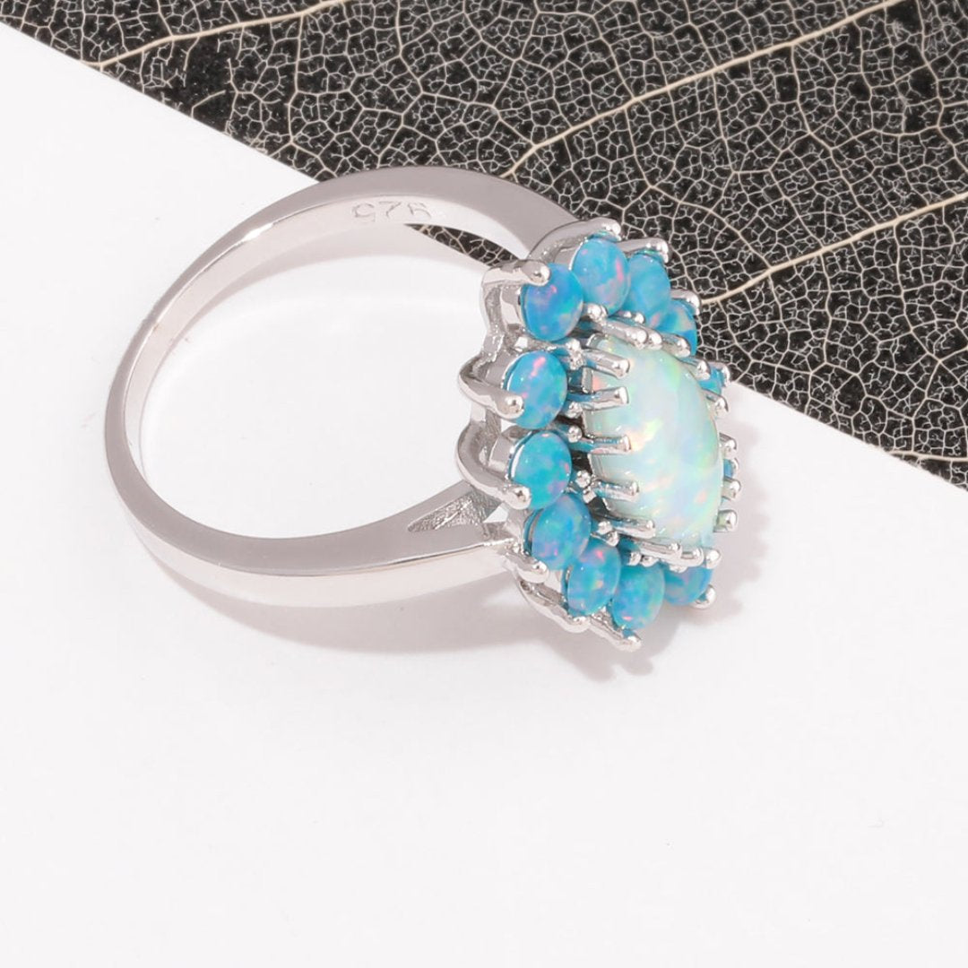 White & Blue Fire Opal Silver Plated Ring - Rings - Pretland | Spiritual Crystals & Jewelry