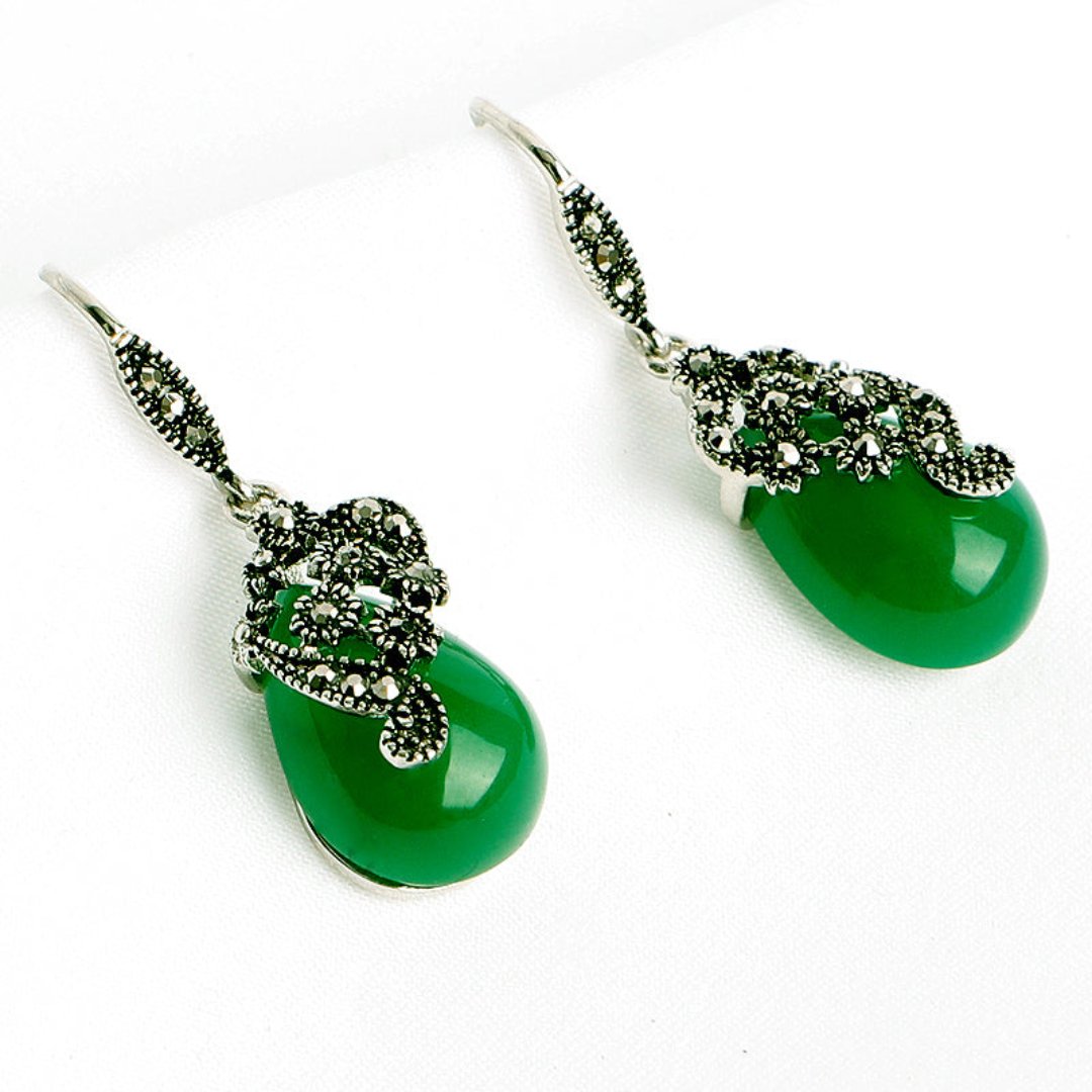 Vintage Emerald & Garnet 925 Silver Earrings - Earrings - Pretland | Spiritual Crystals & Jewelry